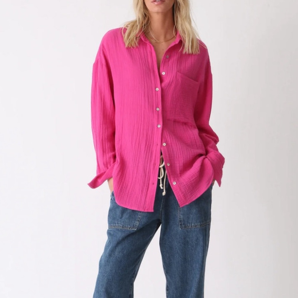 Electric & Rose Boyfriend Gauze Oversized Shirt Small Irregular - Picture 2 of 12